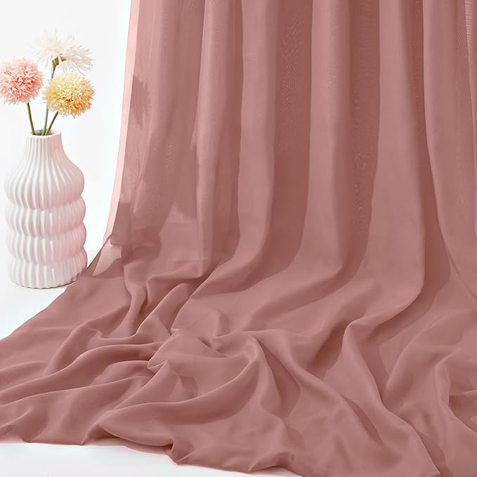 VACVELT Wedding Arch Draping Fabric Dusty Rose Chiffon, 2 Panels Sheer Drapes 30 Inch x 20ft Chiffon Backdrop Curtain Decor, Outdoor Sheer Drapery for Ceremony Party