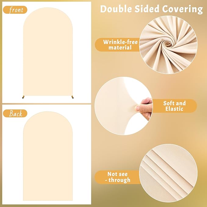 6.6FT Champagne Arch Backdrop Cover - Polyester Fitted Wedding Arch Stand Covers Round Top Chiara Arch Backdrop Cover for Birthday Party Banquet Photo Background Decoration