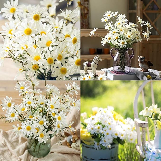 AmyHomie Artificial Flowers,10 pcs Silk Daisy, Artificial Gerber Daisy for Home Decoration, Fake Wildflowers Spring Flowers for Wedding Decoration(Milk White)