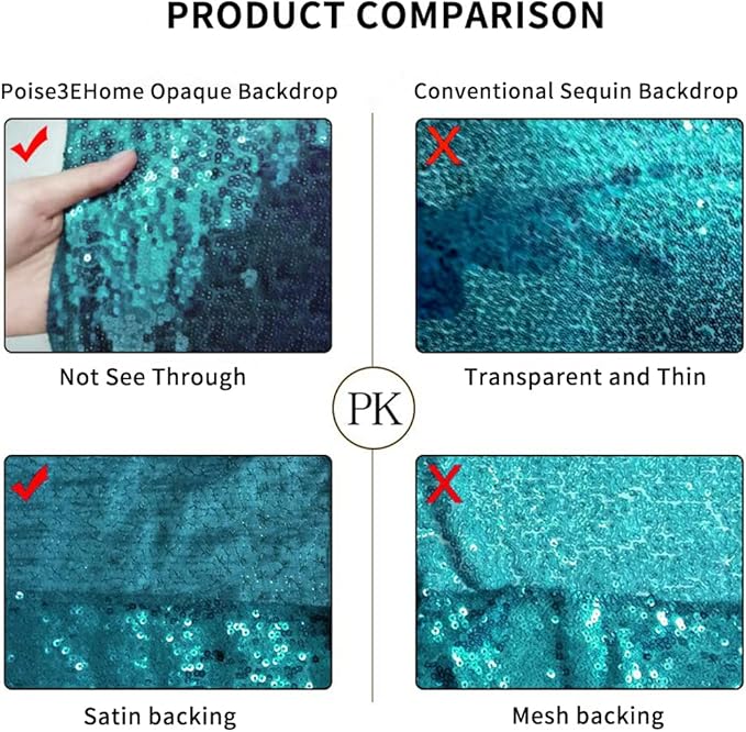 Poise3EHome 8Ft x 8Ft Teal Sequin Backdrop Curtain, Glitter Thick Satin Sequin Background Drapes, Opaque Sparkly Backdrop Curtain, Sequin Backdrop for Xmas Thanksgiving Wedding Party Decor