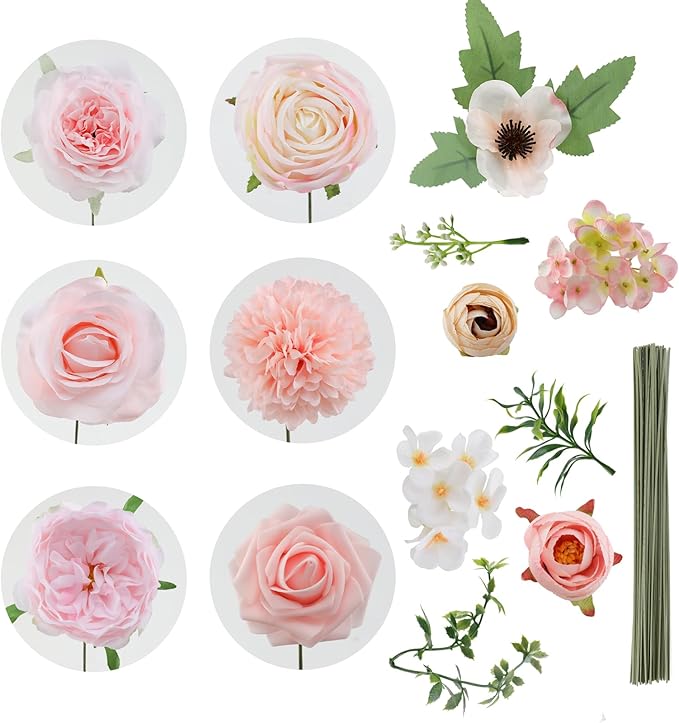 Artificial Flowers Combo for DIY Wedding Bouquets Combo Centerpieces Arrangements Party Bridal Baby Shower Home Decorations-Blush Pink