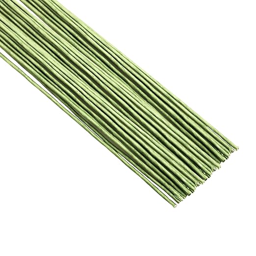 16-inch Green Paper Wrapped Flower Stems for Wedding Bouquets, DIY Floral Arrangements (Pack of 100) 16 Gauge Party Decoration Paper Flower Sticks