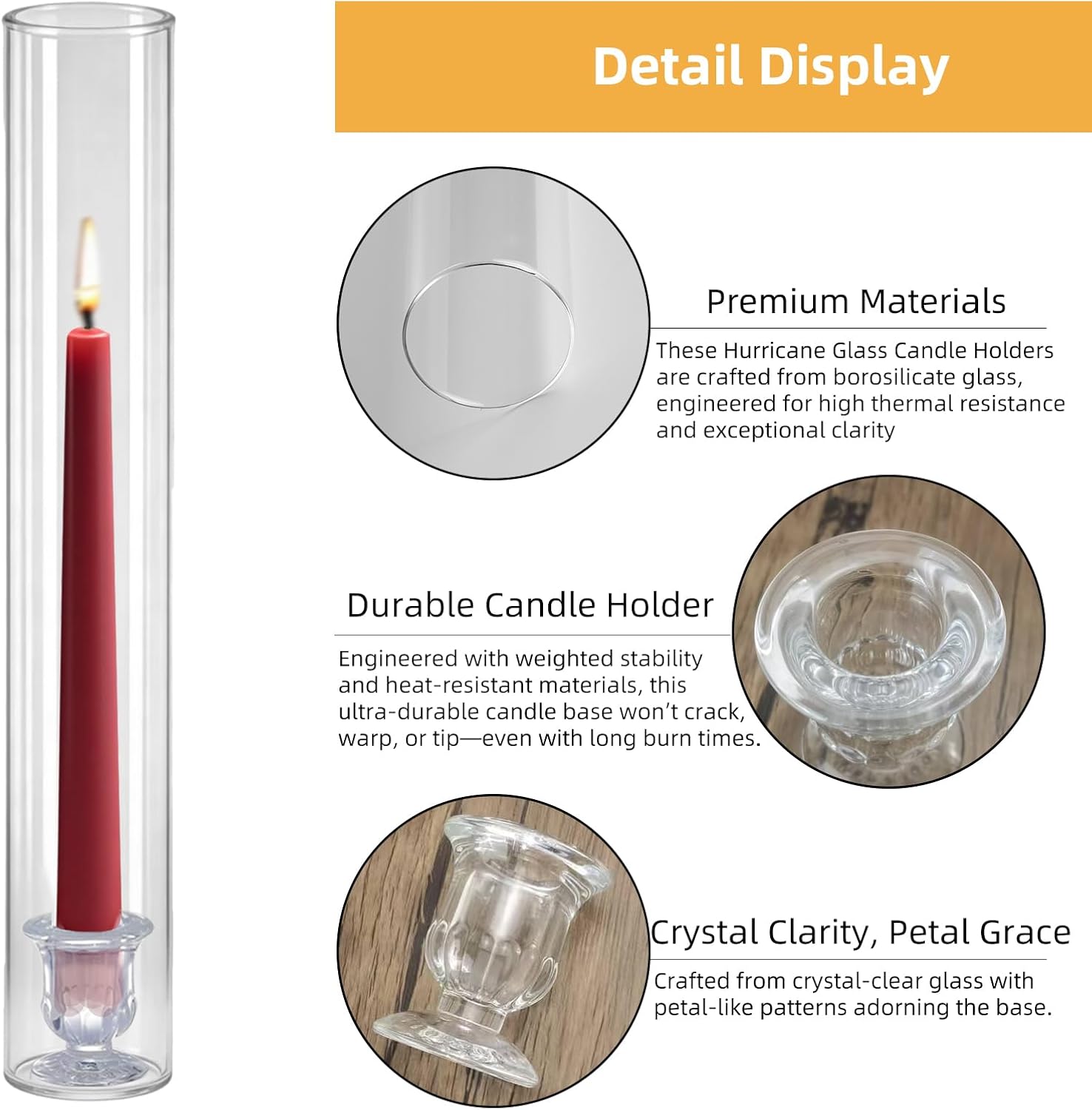 Glass Hurricane Candle Holders – 12 Clear Cylinder Covers & 12 Taper Candlestick Holders, 2.6" D x 13.8" H Windproof Candle Holders for Wedding, Patio Table, Outdoor Christmas Party Décor (12)