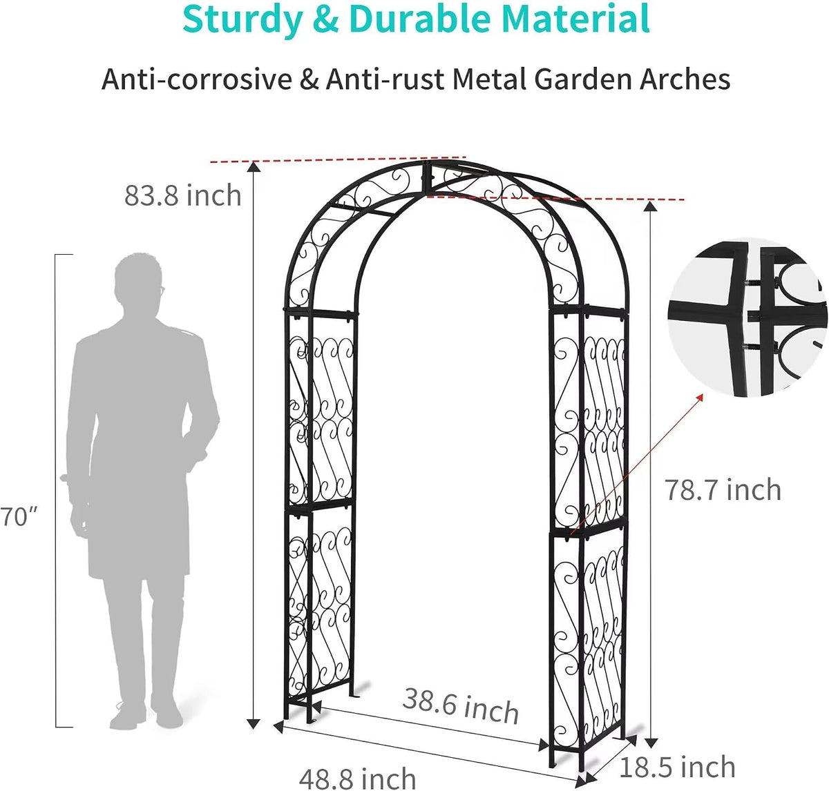 SCENDOR European-Style Black Iron Garden Arbor for Climbing Plant & Wedding