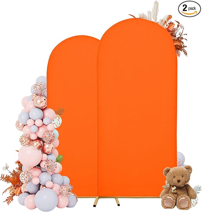 Wedding Arch Covers Arch Backdrop Cover Arch Stand Covers 7.2FT 6FT Set of 2 Arch Cover Spandex Fabric Stretchy Backdrop for Wedding Birthday Party Decoration Baby Shower (Candy Orange)