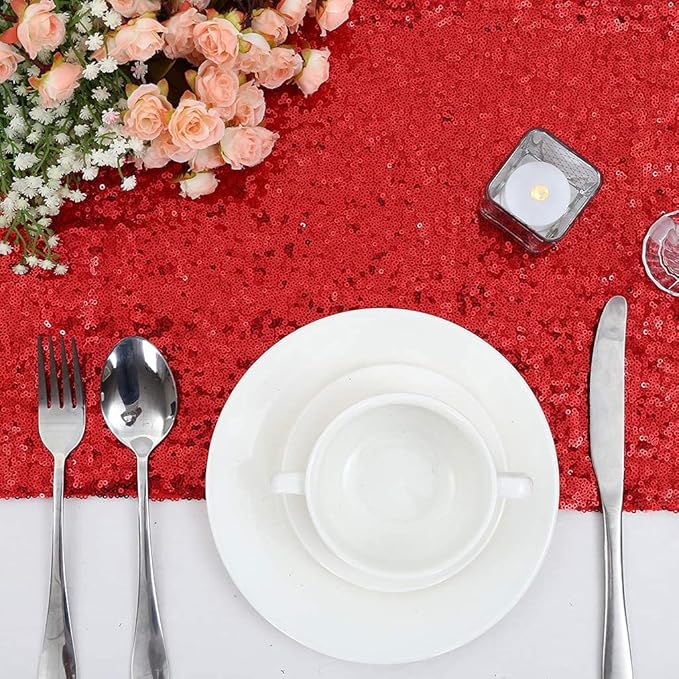 Eternal Beauty Red Table Runner for Wedding, 2PCS-12x108 Sequin Table Runner Decorations for Birthday Parties, Banquets, Graduations,Christmas