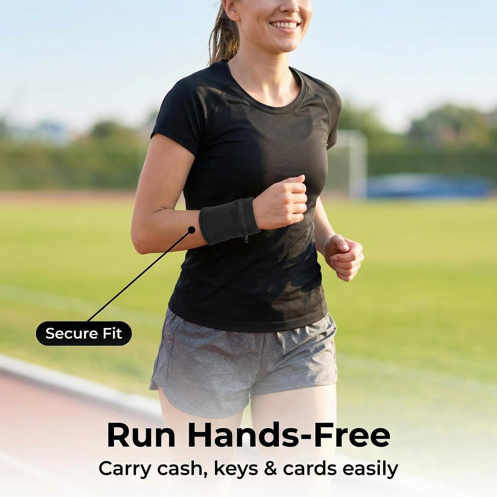 Blue Wristband Wallet Sweatband with Zipper Pocket for Running Walking Cycling Travel Essentials