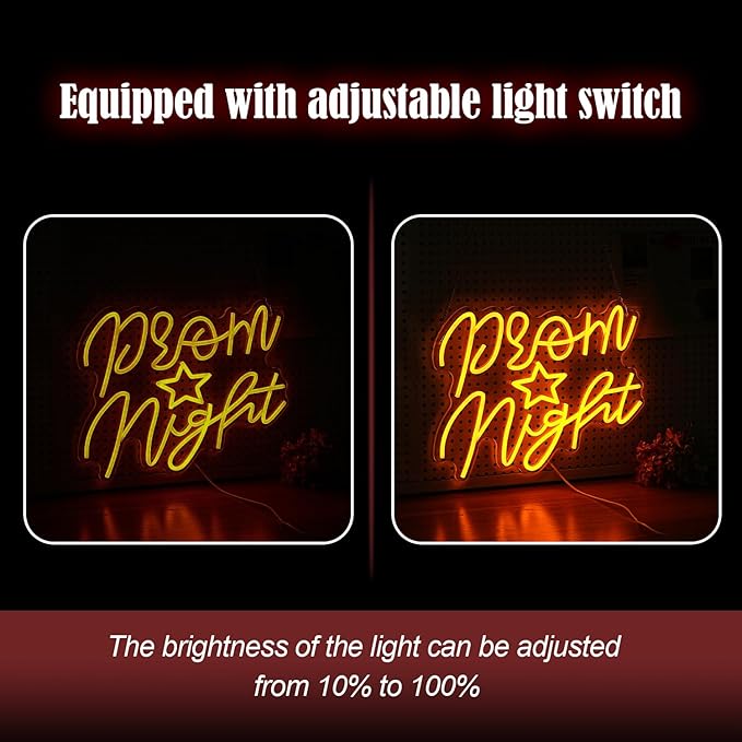 Prom Night Neon Sign for Wall Decor Yellow LED Words Neon Light by USB Powered Dimmable Prom Night Light Up Sign for Prom Birthday Wedding Christam Party Bar Decor(16.1 * 12.6In)