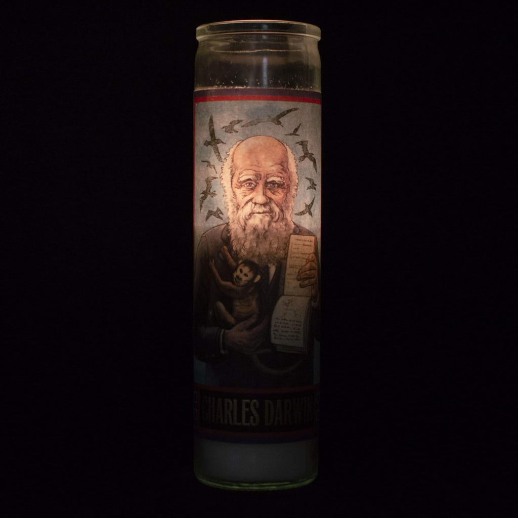 Charles Darwin Secular Saint Candle - 8.5 Inch Tall Glass Prayer Votive - Made in The USA