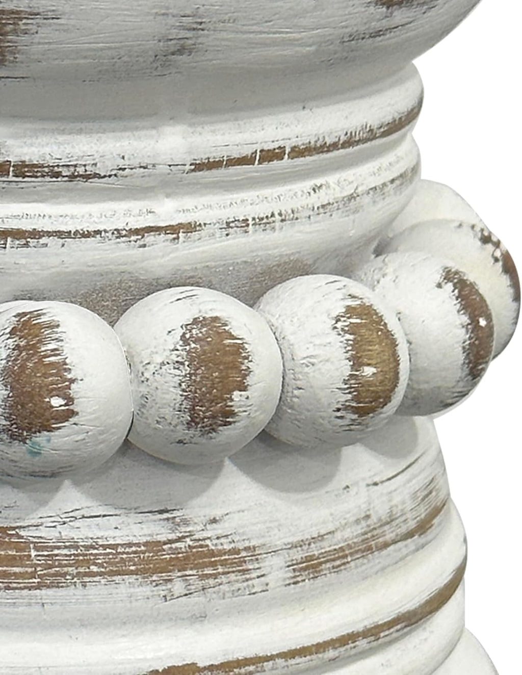 dwellington Farmhouse Rustic Wood Pillar Candle Holder, Decorative Beaded Candlestick Holder Stand for Home Décor, Gifts, Wedding (White Wash)