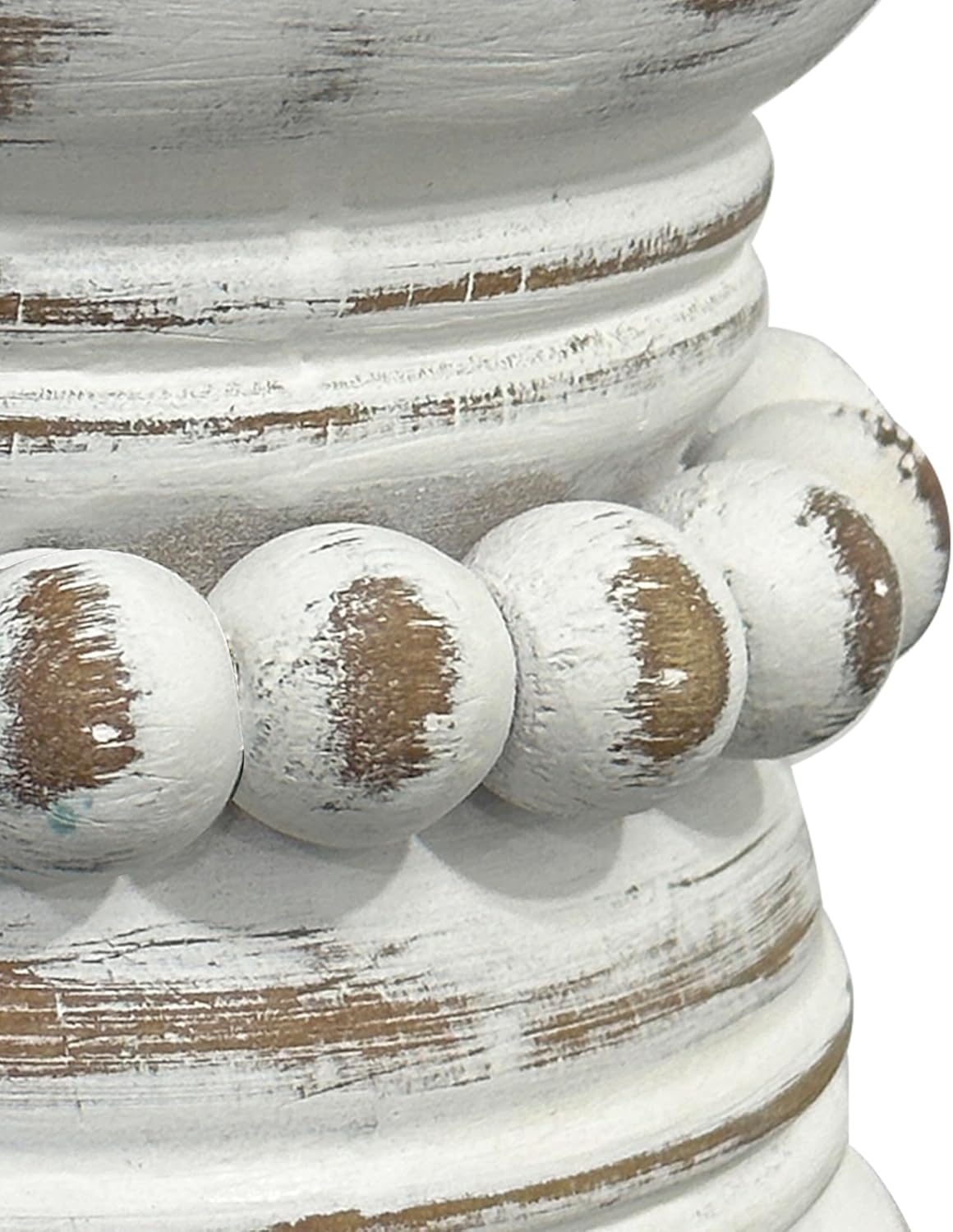 dwellington Farmhouse Rustic Wood Pillar Candle Holder, Decorative Beaded Candlestick Holder Stand for Home Décor, Gifts, Wedding (White Wash)