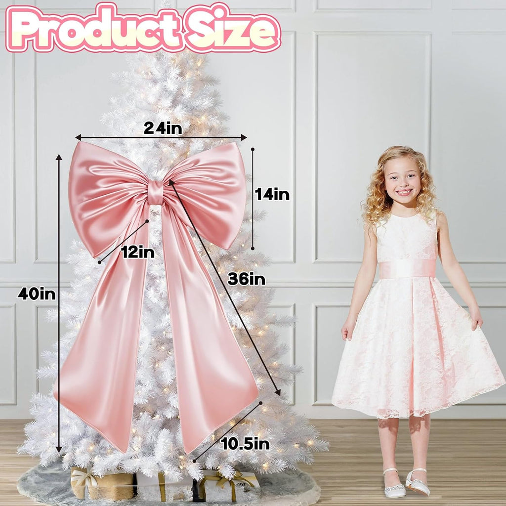 Large Pink Bow for Coquette Room Decor, 40x24 In Satin Ribbon Tie Coquette Birthday Decorations, Giant Pastel Pink Hanging Wall Decor for Ballerina Girl Just Want to Be One (Internal Stability Layer)