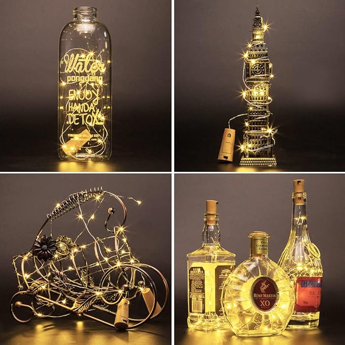 Wine Bottle Cork Lights 15Pack 10 LED/ 40 Inches Battery Operated Cork Shape Copper Wire Colorful Fairy Mini String Lights for Party Christmas Halloween Wedding Decoration (Warm White)