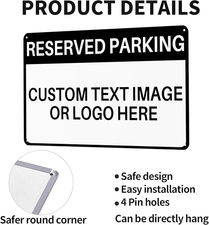 Custom Reserved Parking Metal Sign for Outside Personalized Signs with Photo Text or Logo for Outside Wall Decor Aluminum Fade Resistant Signs for Business Office Home