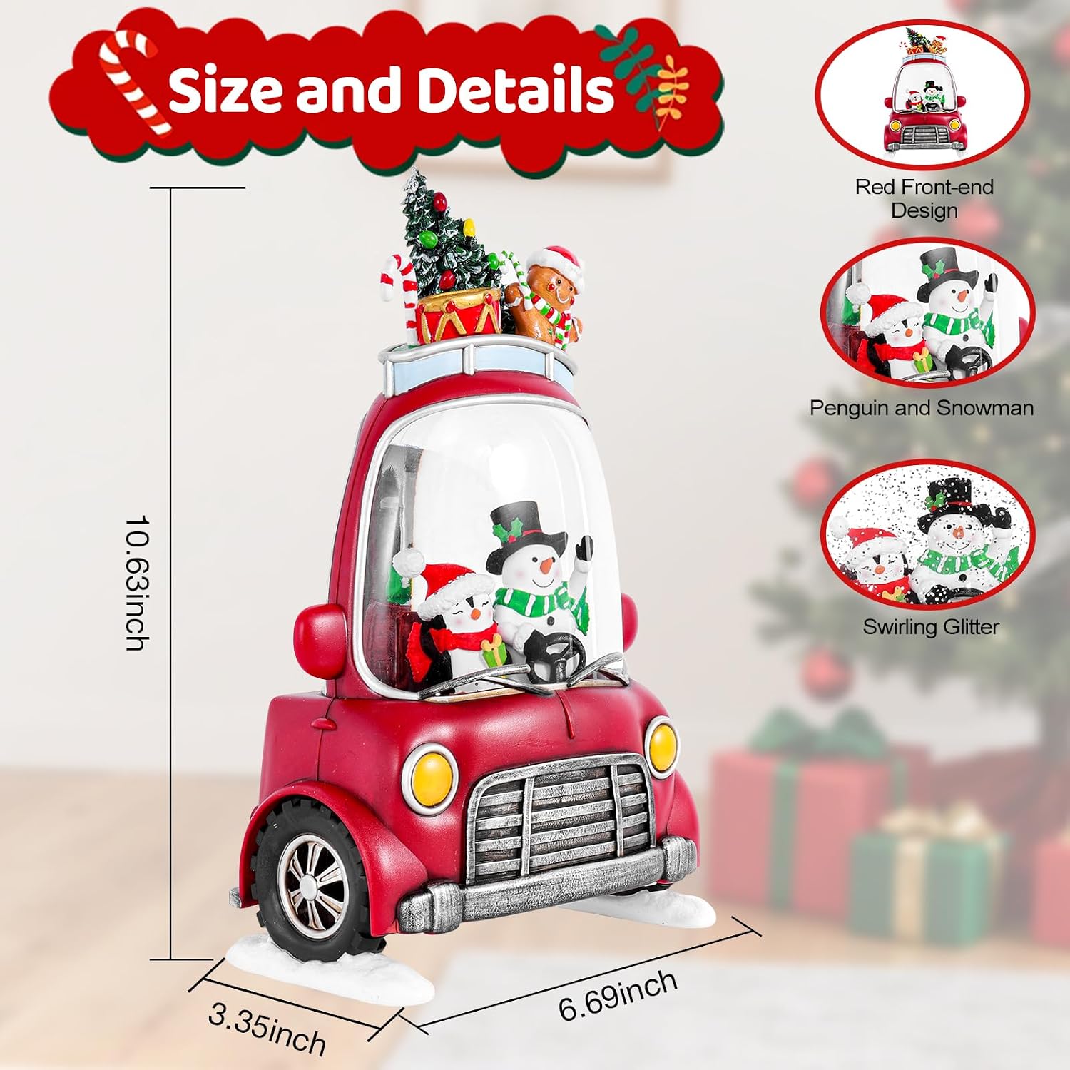 Christmas Snow Globe Lantern with 8 Holiday Music, Christmas Water Snow Globe USB/Battery Powered 6H Timer, Glitter Snowfall Snowman and Penguin Scene for Family Friends (Snowman Penguin)