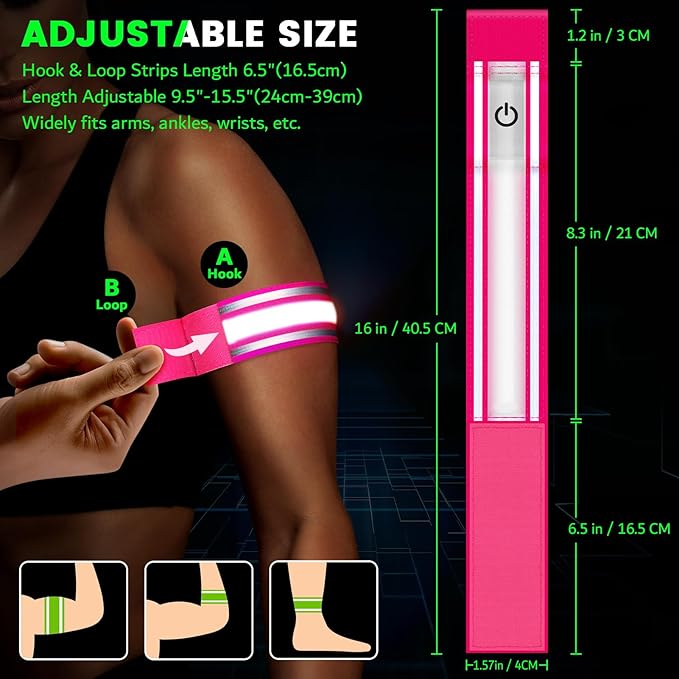 LED Armband for Running(2 Pack),Light Up Arm Bands for Night Walking Running,Rechargeable Lights for Runners,High Visibility Reflective Running Gear Adjustable Light Up Wristbands