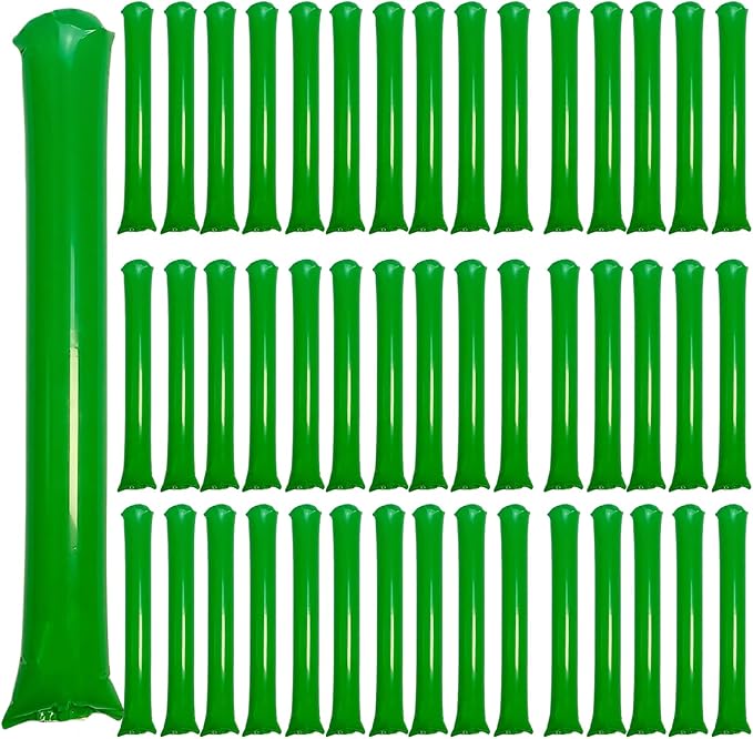 48pcs Round Head Boom Sticks Thunder Sticks Cheering Sticks Team Spirit Plastic Cheerleading Spirit Stick Clapper Inflatable Noise Maker Sports Supply (Green)