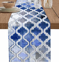 Blue Morocco Plaid Cotton Linen Table Runner for Dining Kitchen, Wedding Outdoor Party Tablerunners Decoration, Distressed Abstract Painted Vintage Dresser Scarf Coffee Tablecloth Runners 13x72 Inches