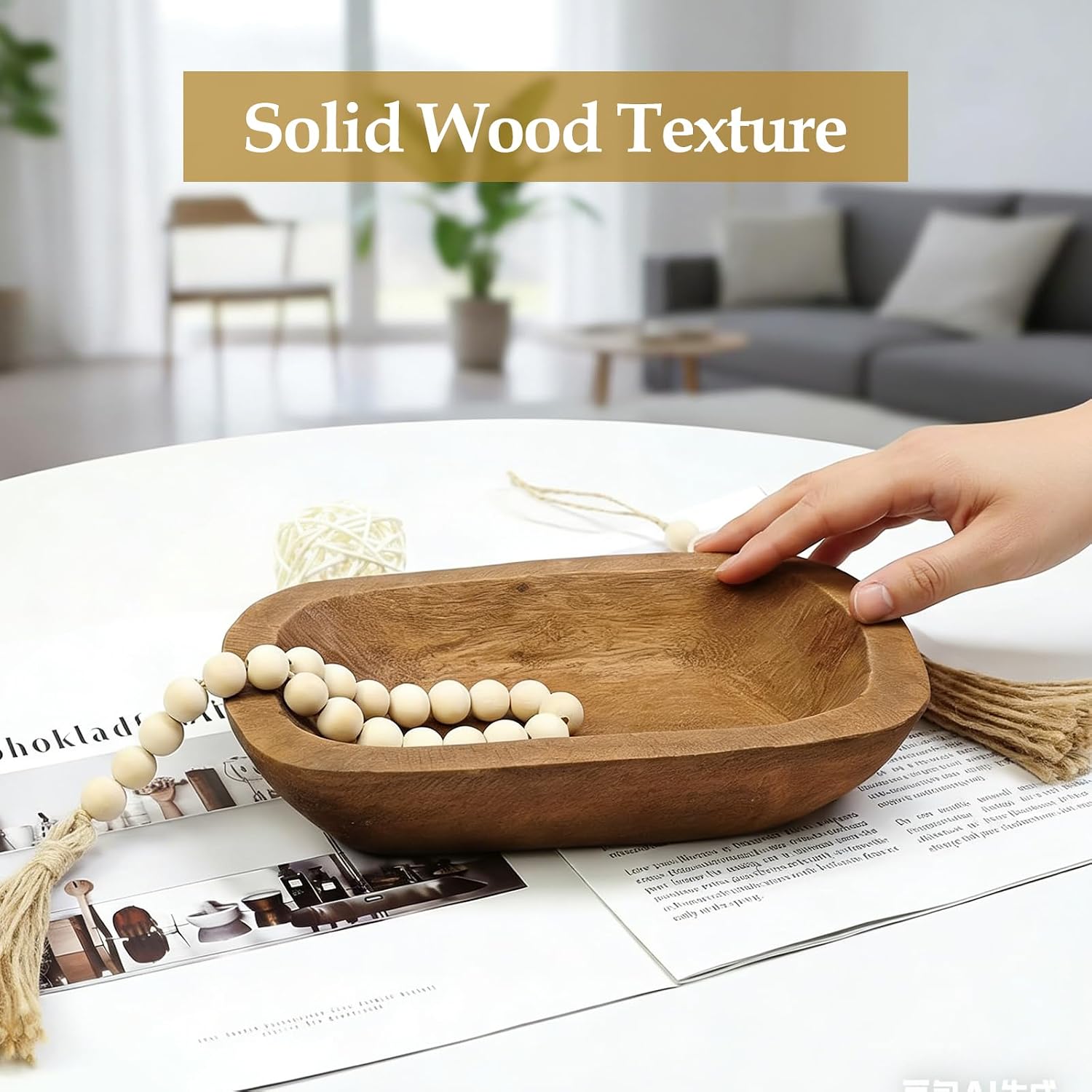 Fenteer Wooden Dough Bowl for Candle Making, Hand Carved Solid Wood Catchall Tray, Rustic Centerpiece for Kitchen Counter and Dining Table, 9.8x5.9 in