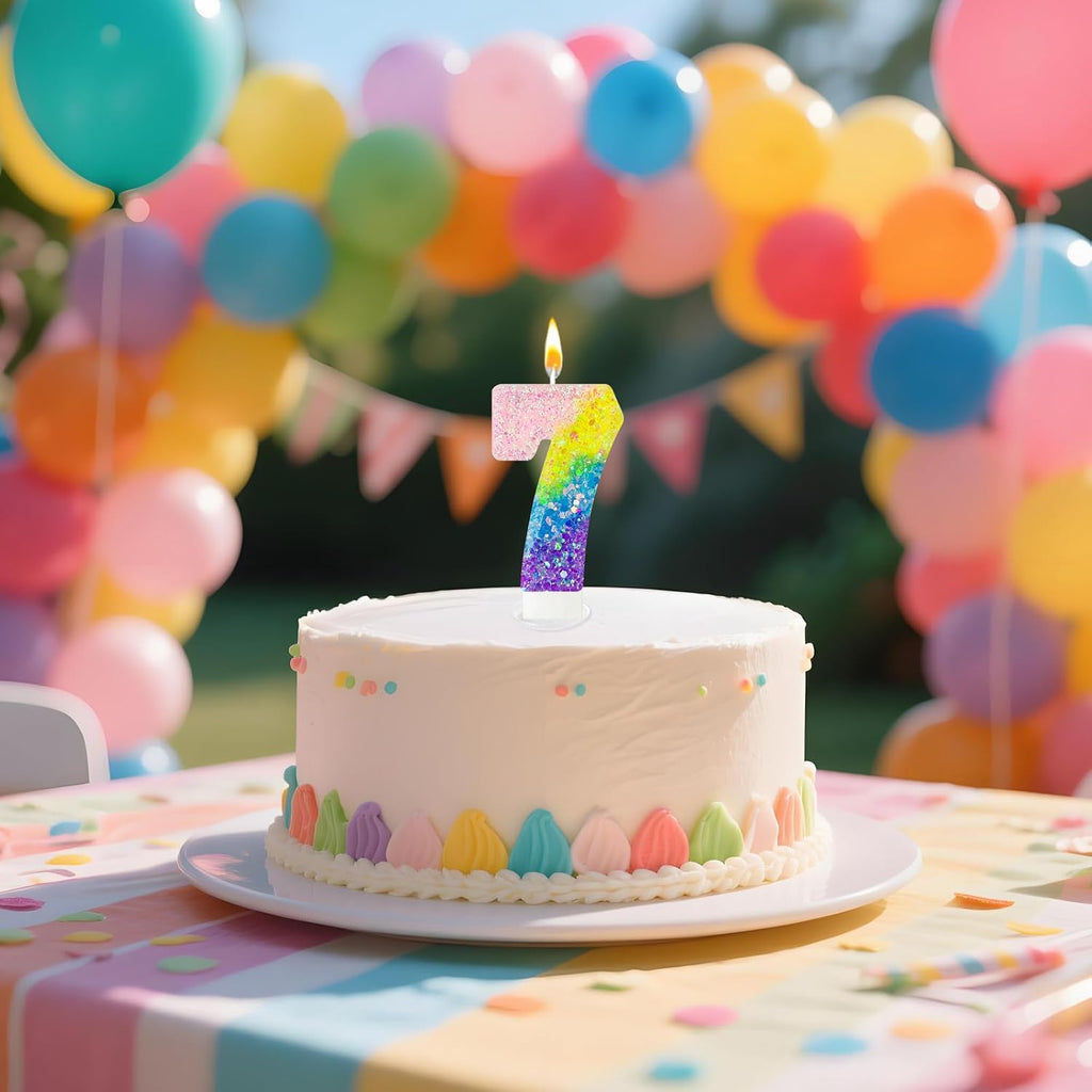 Birthday Candles Pastel Macaron Glitter 3D Rainbow Number Candles for Birthday Cake Girls Women Sweet Theme Birthday Wedding Anniversary Party Cake Decoration (Number 7)