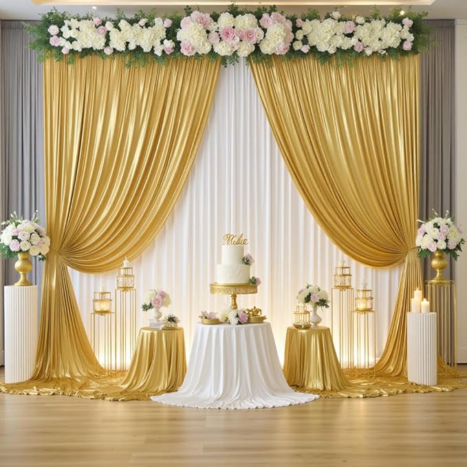 gogoparti 20x10FT Gold Sequin Backdrop Curtain - 4 Panels of 5x10FT Wrinkle-Free Glitter Drapes for Photography, Birthdays, Weddings & Graduations