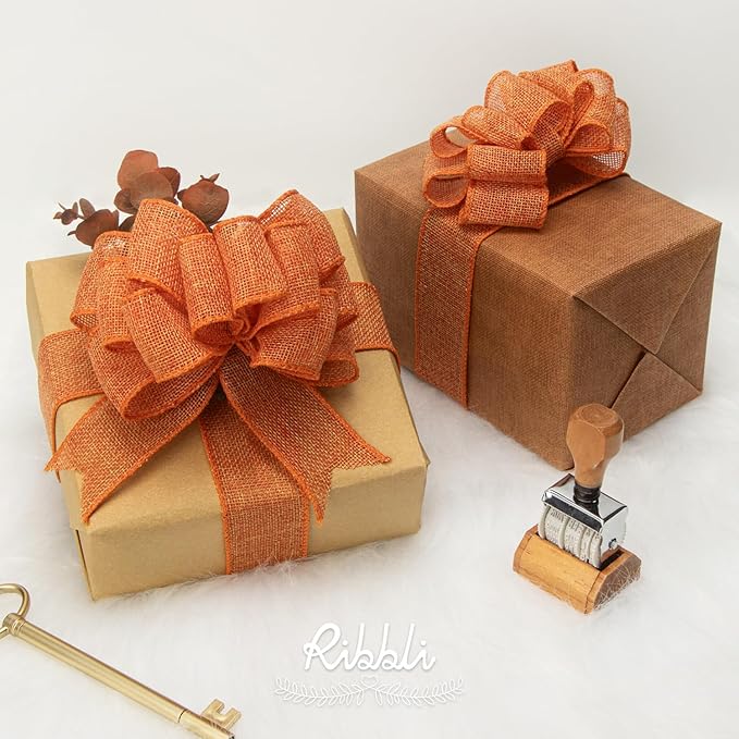 Ribbli Orange Burlap Wired Ribbon, 1-1/2” Inch x Continuous 20 Yard, Orange Wired Ribbon for Wreaths,Big Bows,Tree Decoration,Outdoor Decoration