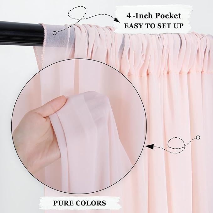 DUOBAO Peach Voile Curtains 2 Panels, 29''x96'', Rod Pocket, Living Room Drape, Sheer Chiffon Drapes for Window, Beach Curtain, Photography Backdrop