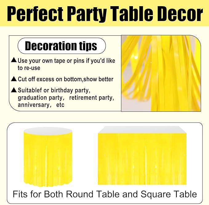 3 Pack 29x108 Inch Macaron Yellow Foil Fringe Table Skirts Metallic Banner for Tinsel Streamer Garland Backdrop for Parade Floats Wedding Thanksgiving Birthday Christmas Halloween Party Decoration