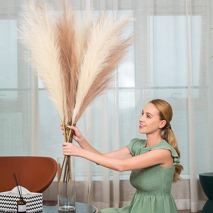 EVODIS Faux Pampas Grass 8 Stems, Artificial Pampas Grass - 43 inch Extra Large Pompass Grass Tall Pompous Boho Flower Arrangement and Floor Vase Filler Home Decor for Room Wedding Party