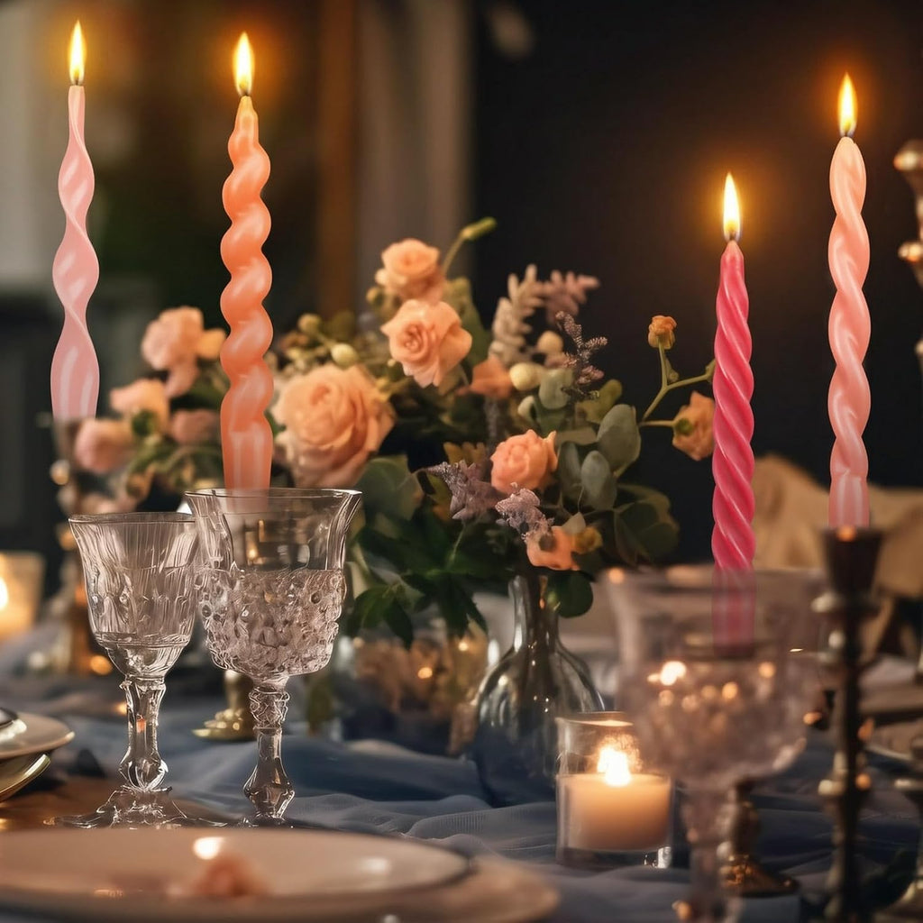 Nuanchu 4 Pcs Twisted Taper Candles Wax Unscented Smokeless Spiral Swirl Candlesticks for Wedding Holiday Dinner Party Home Decorations(7.87 Inch,Pure,Pink)