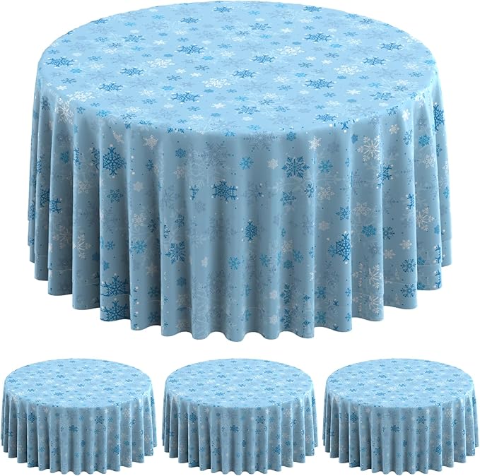 3Pcs Christmas Snowflake Plastic Party Tablecloth Decorations,Disposable Light Blue Snowflake Xmas Round Table Cover Backdrop for Winter Onederland Christmas Holiday Party Supplies,84 inch(Light Blue)