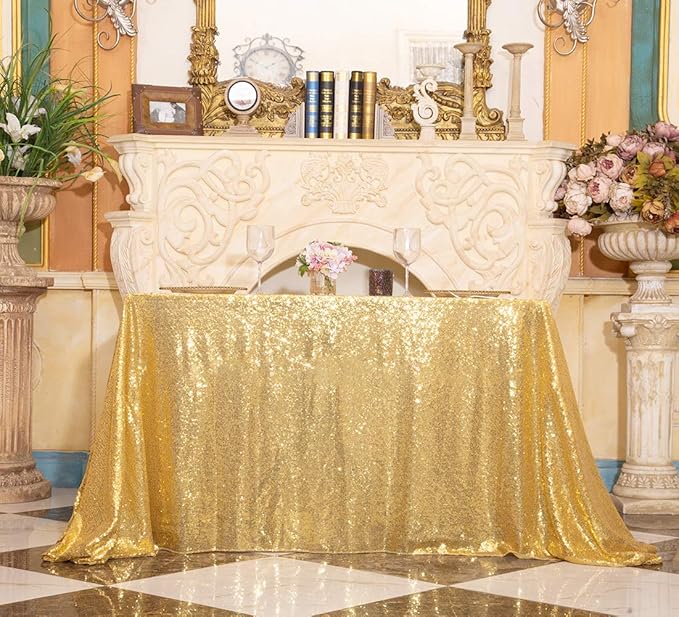 SquarePie Sequin Tablecloth 60 x 120 Inch Gold Sparkly Table Linen for Wedding Party