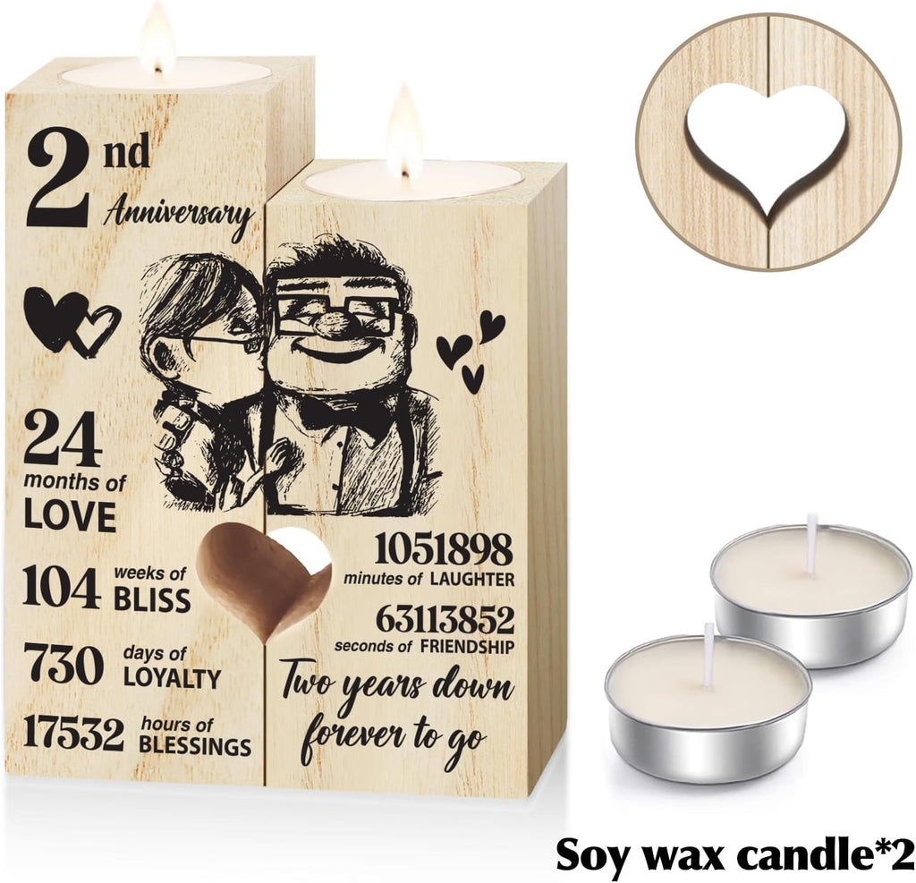 2nd Anniversary Wedding Gifts for Wife Girlfriend, Couples Gift Candlestick, Cotton 2nd Wedding Anniversary for Husband Boyfriend, Presents Gifts for Her Him