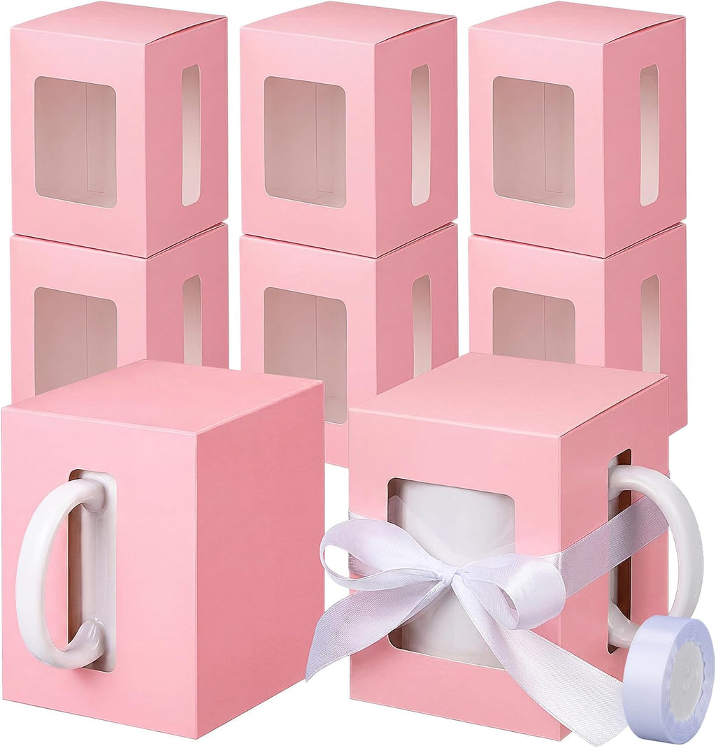 Harloon 36 Pack Mug Boxes for Gifts Transparent Packaging Box for Shipping 11oz Blanks Sublimation Ceramic Coffee Mugs Wine Glass Wrapping Holder Candle Gift (Pink)