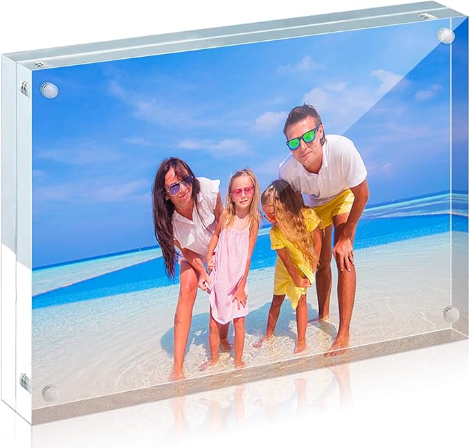 HELPLEX Acrylic Frames, 2 Pack 4x6, 20mm Thicker Frameless Clear Frame, Double Sided Magnetic, Free Standing Desktop Display
