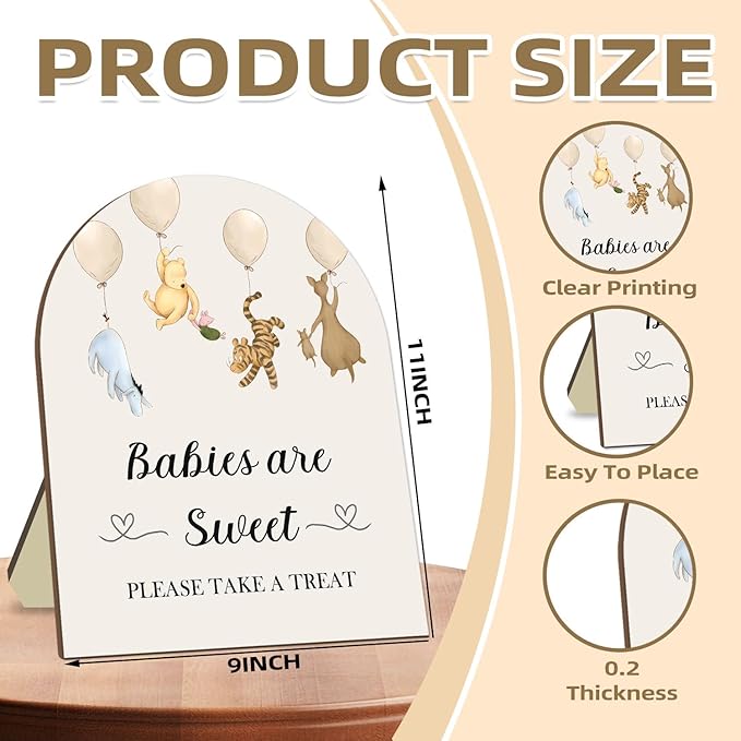 Winnie The Pooh Baby Shower Decoration Sign - Classic Pooh Babies are Sweet Please Take A Treat - 9 * 11IN