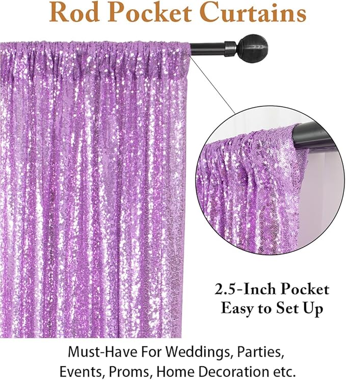 ShinyBeauty Sequin Curtains 2 Panels Sparkling Lavender Glitter Photo Backdrop - 2FT x 8FT Shimmer Backdrop for Wedding Party Baby Shower Birthday Stage Decorations -1011E