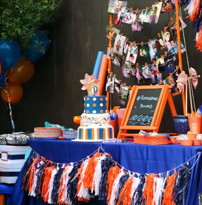 15PCS Navy Blue Orange White DIY Party Tassel Garland Paper Banner Streamer Backdrop for Graduation Astros Birthday Wedding Baby Shower Nursery Classroom Garland Tassel Hanging Decoration (Pack of 2)