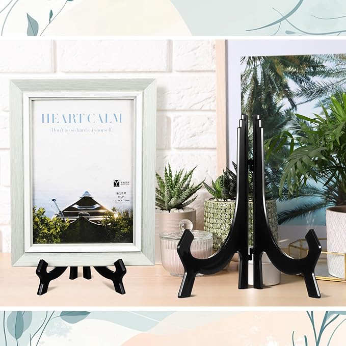 HESTYA 3 Pieces 4.5/7/9.8 Inch Black Acrylic Easels Display Stands Plate Stands Holders to Display Pictures or Other Items for Weddings, Birthdays, Home Decoration, Tables