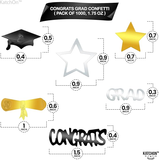 KatchOn, Congrats Grad Graduation Confetti 2025 - Pack of 1000 | Black and Gold Grad Decorations Class of 2025 | Grad Confetti Class of 2025 for Black and Gold Graduation Decorations 2025