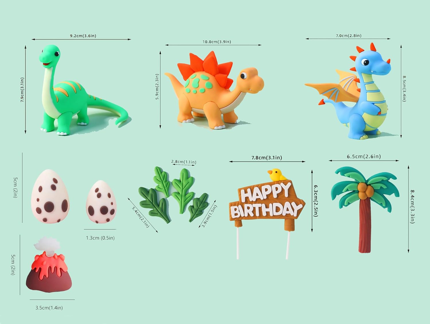 Dinosaur Cake Topper Dino Cake Decorations for kids Birthday Party Supplies | 12PCS 3D Dinosaur Cake Topper With Colorful Silicone Dinosaurs,Dinosaur Eggs,Grass,Trees,Happy Birthday