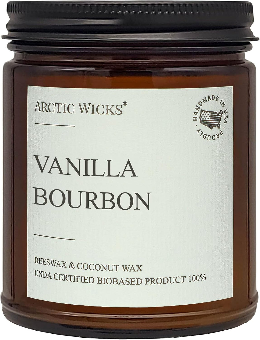 Vanilla Bourbon Candle | Arctic Wicks 9oz Coconut & Beeswax Candles | Scented Non-Toxic Candles for Fall, Winter, Holidays, Gifts for Him, Whiskey Bourbon, Vanilla Candle | USDA Certified Biobased