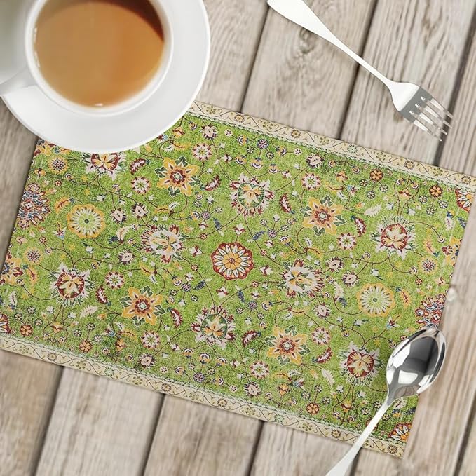 Snycler Table Runner Boho Table Runners Vintage Elegant Farmhouse Table Center Linen Decor for Home Dining Party Entrance (12x18 Inch,Set of 4) Green