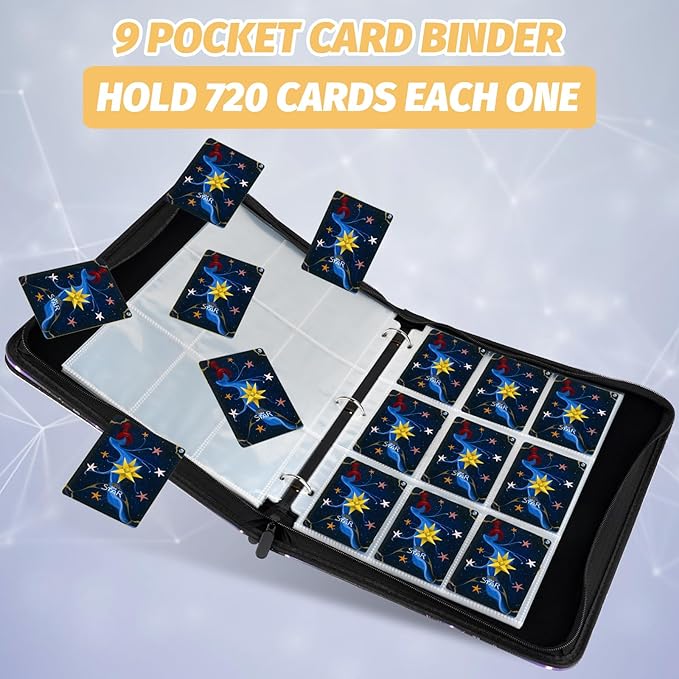 Card Binder for MTG Cards, Premium 9 Pocket Card Binder for Trading Cards, 720 Double Sided Pocket Collector Card Album for Standard Cards,Card Collection Folder for YGO/PTCG/Game Cards (Purple Print)