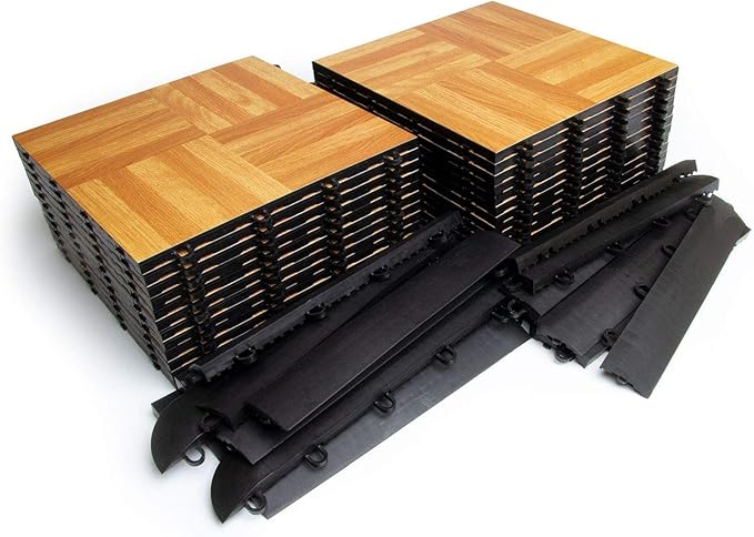 Big Floors 5X5OAKFLOOR Interlocking Lightweight Plastic Modular Dance Floor Kit (5' x 5'), Oak, 45 Piece