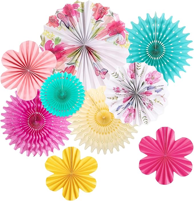 SUNBEAUTY Paper Flowers Decorations for Wall Tea Party Decoration Paper Fans Classroom Decoration Paper Floral Backdrop Decor Paper Fans Decoration Flower Wall Decor,Set of 9