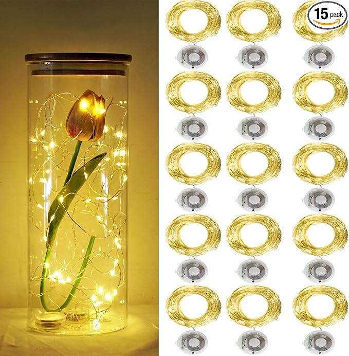 Twinkle Fairy Lights Battery Powered 3 Modes with Timer Firefly Lights 20 LED on 7.2feet Silvery Copper Wire for DIY Wedding Party Christmas Halloween Centerpiece Decorations 15 Pack (Warm White)
