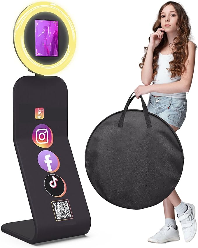 MWE Portable Photo Booth Stand Compatible with iPad Photo Booth 10.2in/10.9in/11in/12.9in with Software APP and Remote Control, RGB Ring Lights Music Sync,Logo Customization (Clothbooth,Honeycomb Box)