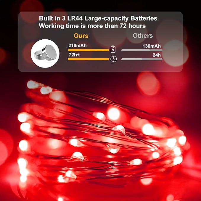 pozzolanas 100 Pack Red Battery Operated String Lights - 7ft Waterproof Fairy Lights with 20 LEDs for Home, Mason Jar, Party, Wedding, Halloween, Christmas Decorations