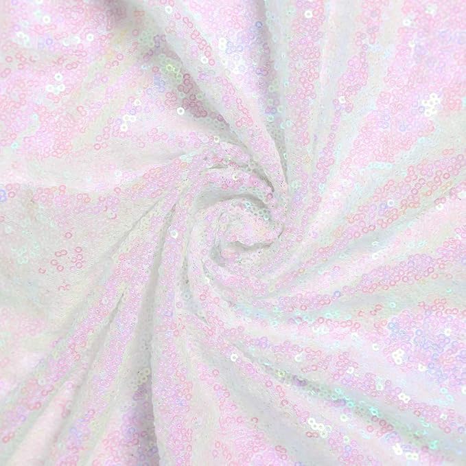 JYFLZQ White Iridescent Sequin Backdrop Curtains 4ft x 8ft 2 Panel Glitter Photo Booth Backdrops Sparkly Photography Background Drapes for Parties Wedding Bridal Showers